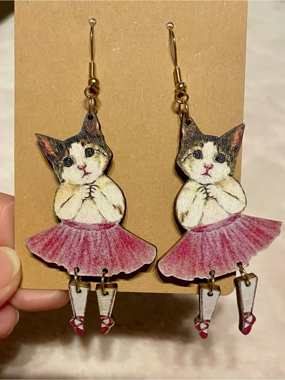 Cute Cat Ballerina Earrings in Pink